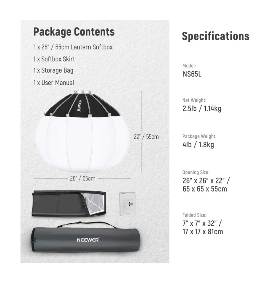 NEEWER 12''Lantern Softbox NS6L NEEWER Mount Quick Release 360°Omnidirectional - Image 2 of 4