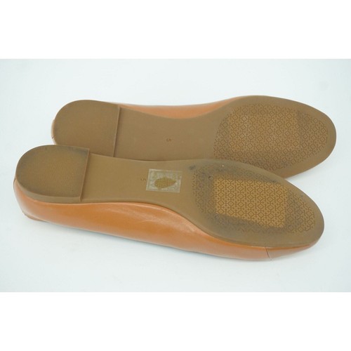 TORY BURCH Everly Cap Toe Ballerina Flats Gold Logo Ballet Tan Leather Size 5 - Picture 9 of 10