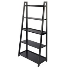 Winsome Wood Accent Bookcase A-Frame Shelf Black Solid Wood Open Back 5-Tier