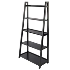 Winsome Wood Accent Bookcase A-Frame Shelf Black Solid Wood Open Back 5-Tier