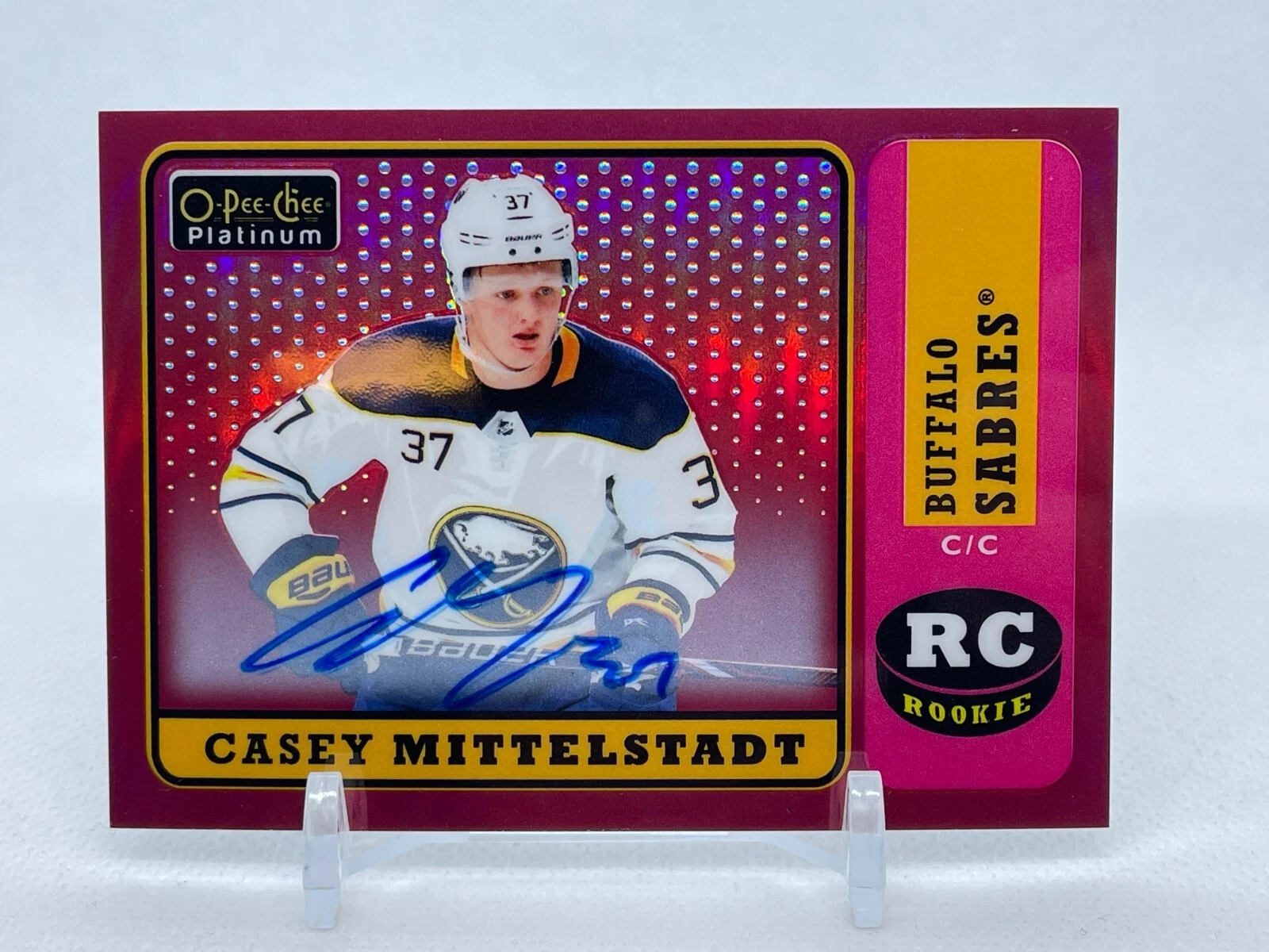 2019-20 O-Pee-Chee Platinum Casey Mittelstadt R-95 RC Retro Red Rainbow Auto