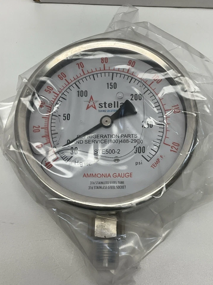 Stellar STE500-2 4" Ammonia Gauge -30inHg-300 PSI 316 SS Tube & Socket, 1/4" NPT - Image 3 of 4