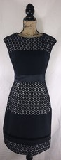 SANDRA DARREN Women Size 6 Navy Blue White Dress Knee Length Sleeveless