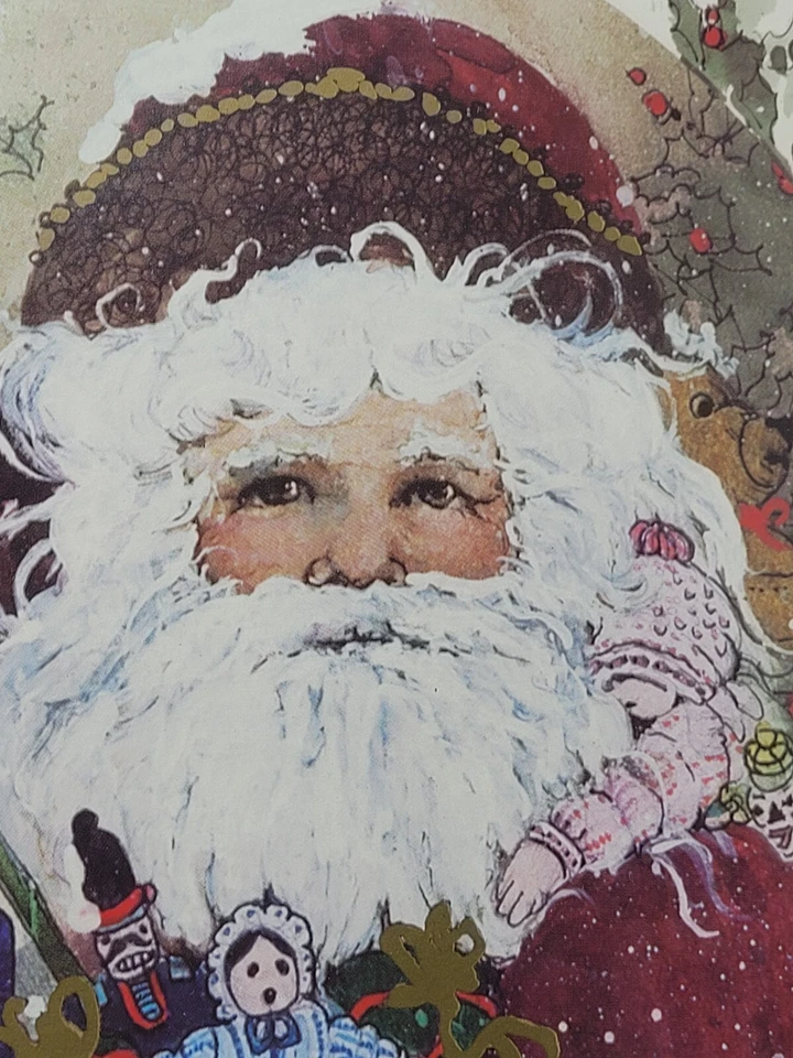 "De colección 1990 HOMCO Rimel Abrams Santa Claus Arte Enmarcado Madera de Cerezo Dorado 13"" X 13""" Foto 3 de 4