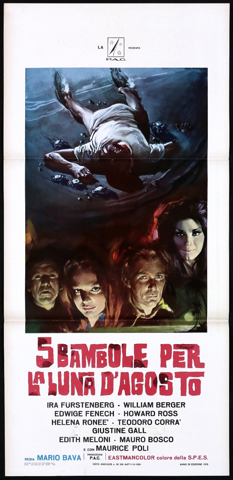 Locandina originale film 5 bambole per la luna d'agosto (1970) - Regia di Mario Bava