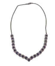Giani Bernini Simulated Blue Sapphire Necklace 925 Sterling Silver CZ Chevron