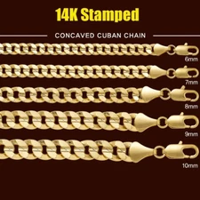 AAA+ Premium Brass 14K Stamped Gold plated 4~10mm Concaved Cuban Chain Necklace