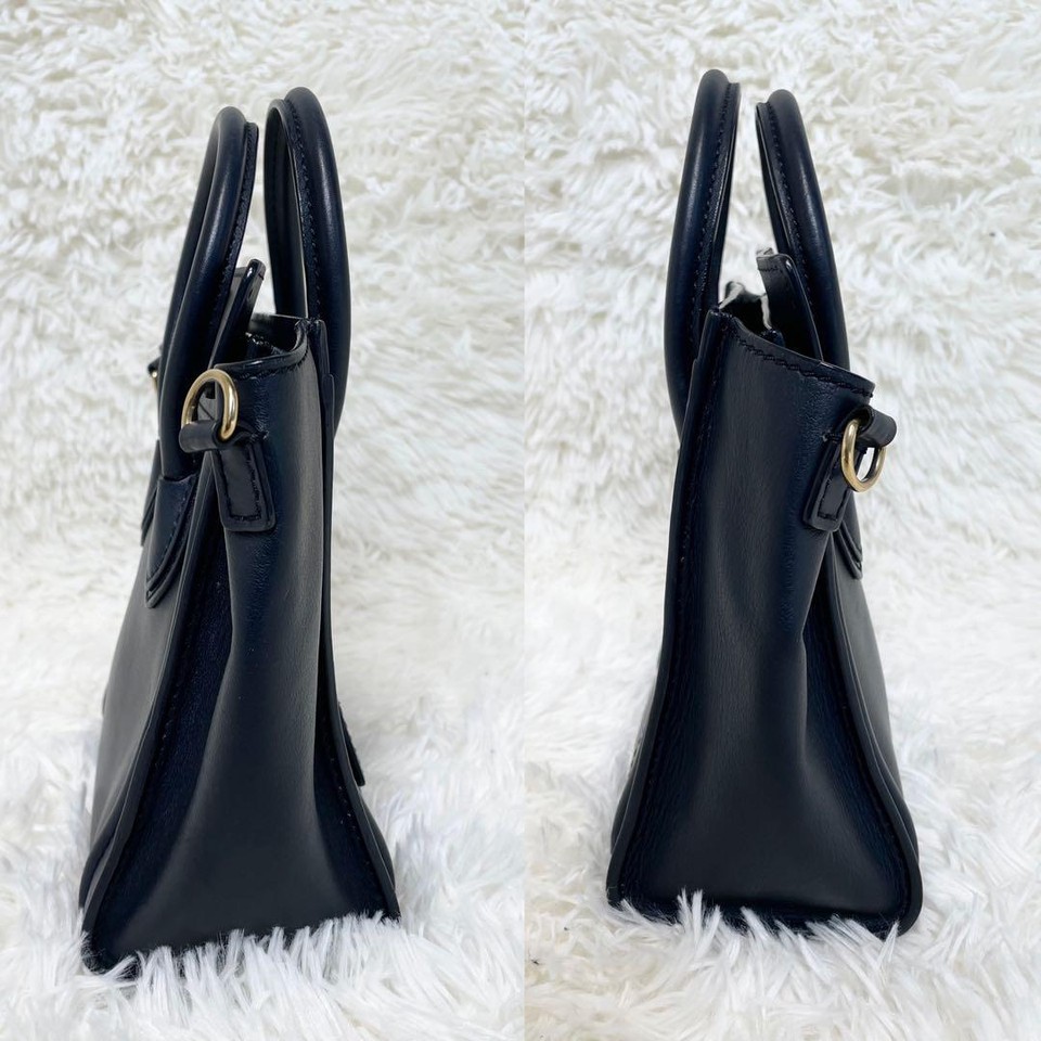 CELINE Hand Bag Tote Bag Luggage Nano Shopper Leather Navy Authentic eBay