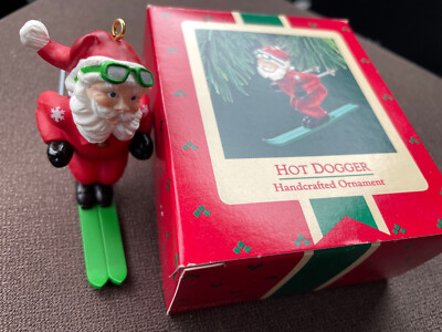 Hot Dogger Hallmark Ornament 1987 Santa Skiing Skis in Original Box & Packaging