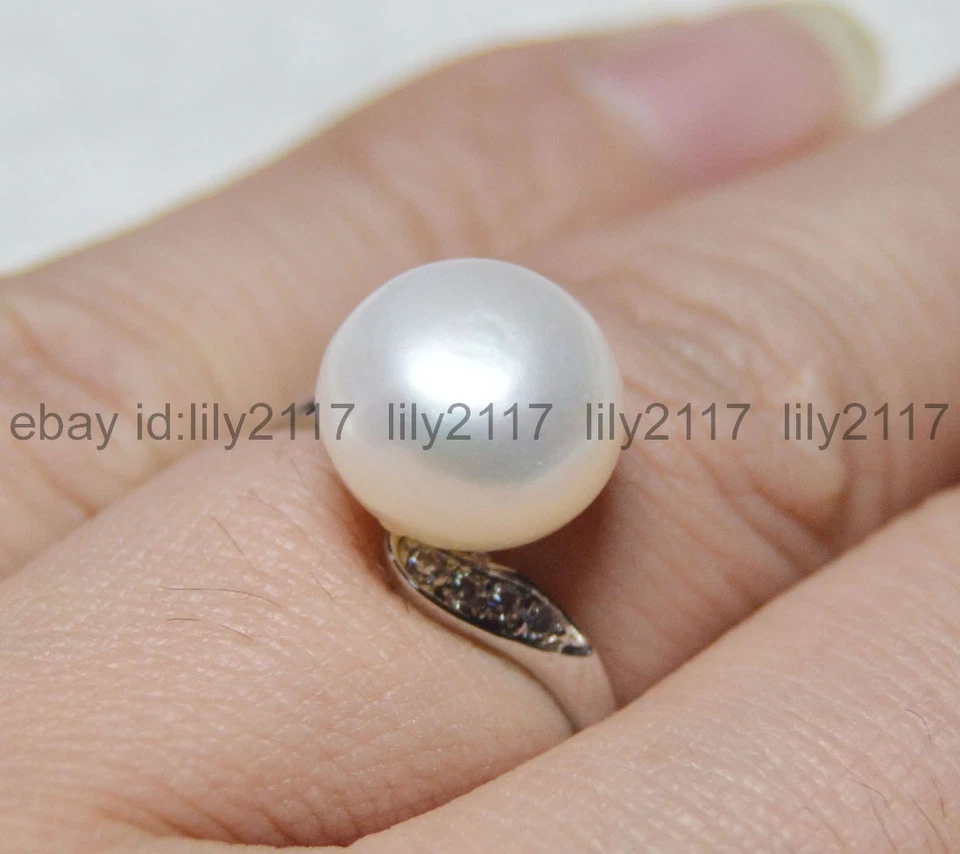 Anillos de apertura de plata de perlas naturales blancas blancas del Mar del Sur enormes de 12-12,5 mm Foto 4 de 4