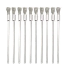 10 Pack Stainless Steel Extended Wire Brush Drill Attachment with 3mm Mandrel
