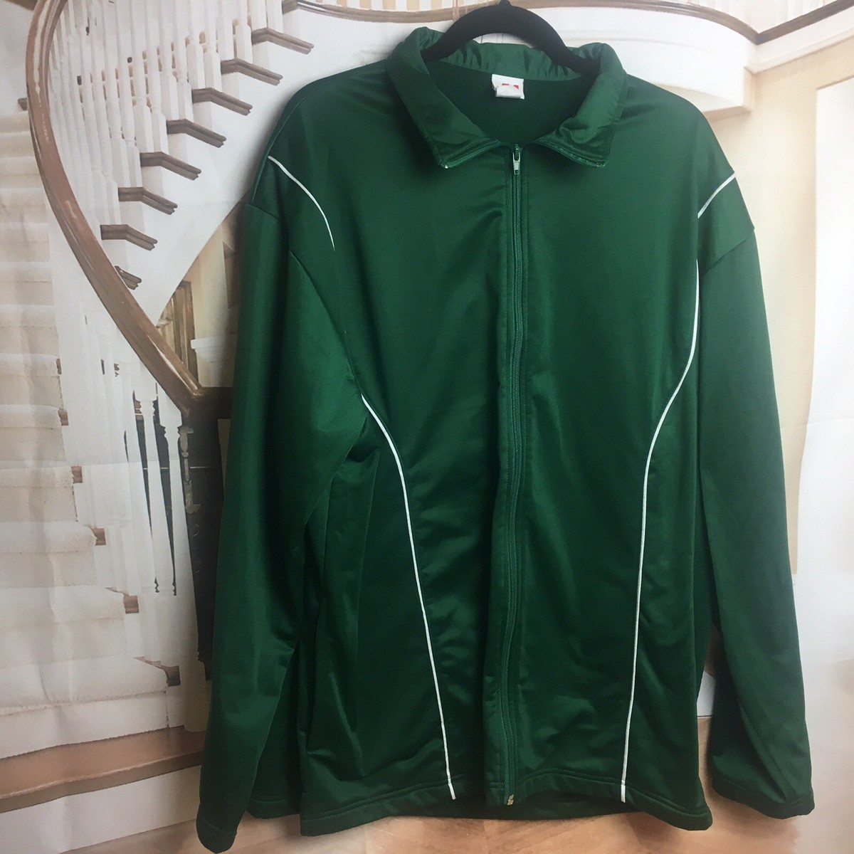 A4 Men's Green Zip Up Track Athletic Jacket XL Polyester Piping