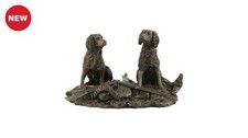 Patina Bronze Sculpture Of 2 Spaniels With Shotgun Giftware Ornament Shooting
