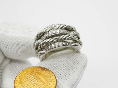 David Yurman Tides Diamond Dome Ring Sterling Silver Size 6.5 with Extras - Picture 5 of 8