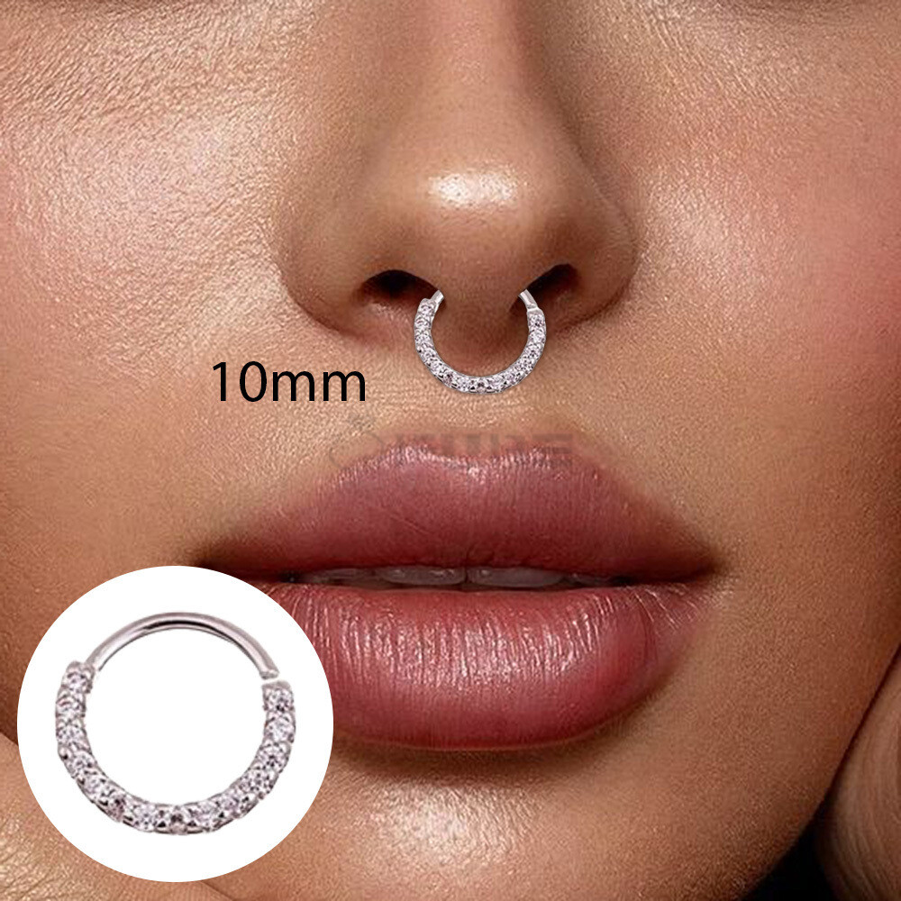 Septum Clicker Ring 10MM Crystal CZ Surgical Stainless Steel Nose