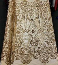 Champagne Gold 4 Way Stretch Spandex Mesh Sequin Embroidered Fabric "Melanie" 