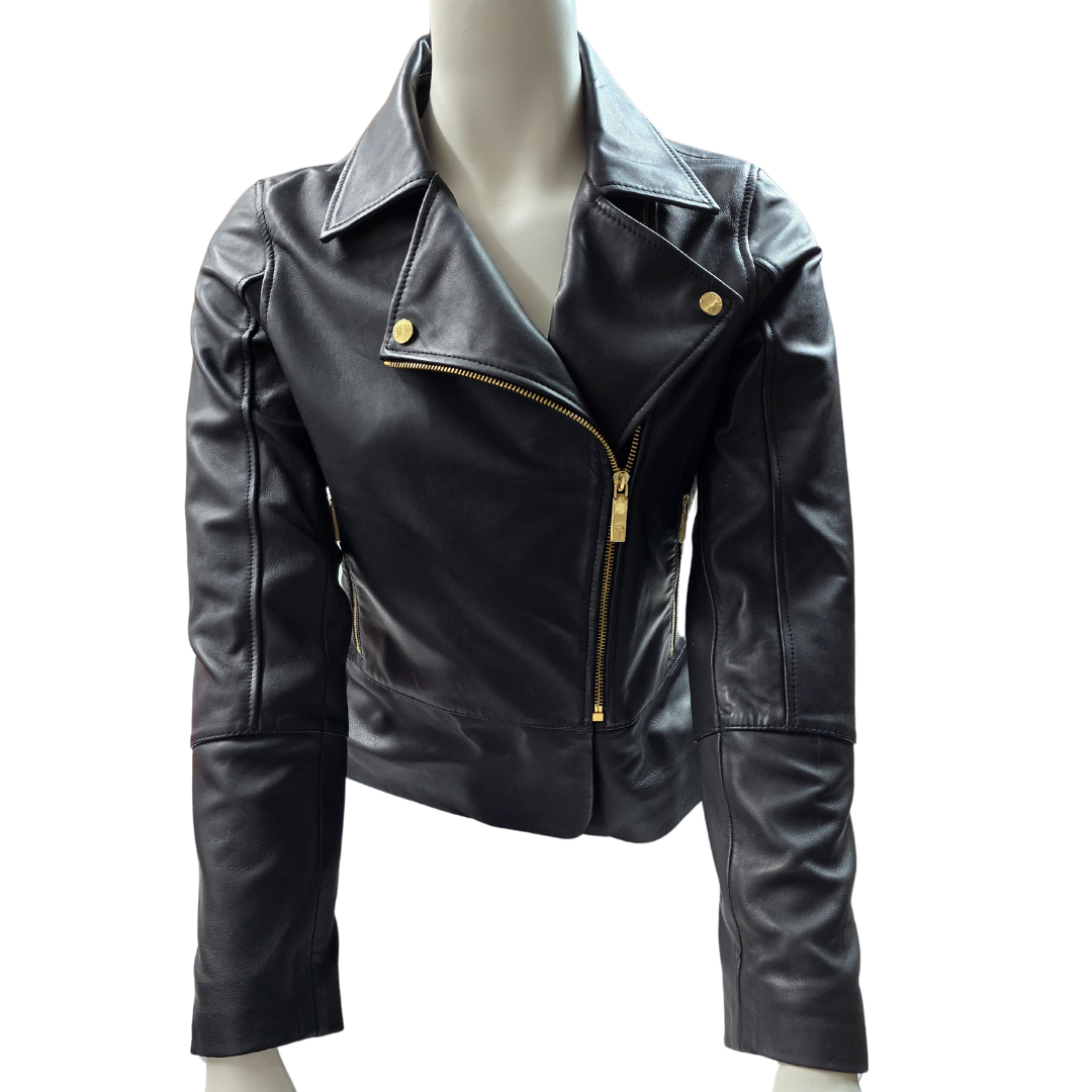 Ted Baker Lizia Womens Black Biker Jacket Pure Leather Minimal