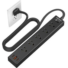 Flat Plug Power Strip 6 Ft Ultra Thin Extension Cord Surge Protector with 5 O...