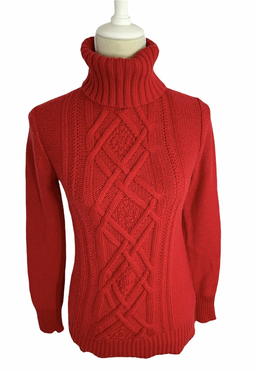 J.Crew Wool Blend Cable Fisherman Red Turtleneck Sweater Small | eBay