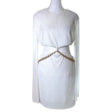 12th Tribe Size XL Ivory Accordian Mini Dress Chain Accent Open at Waist  NWT