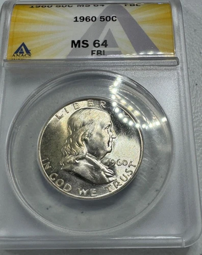 1960  Franklin US Half Dollar,   MS64 by ANACS,   FBL,   SUPERB looking coin!!!!