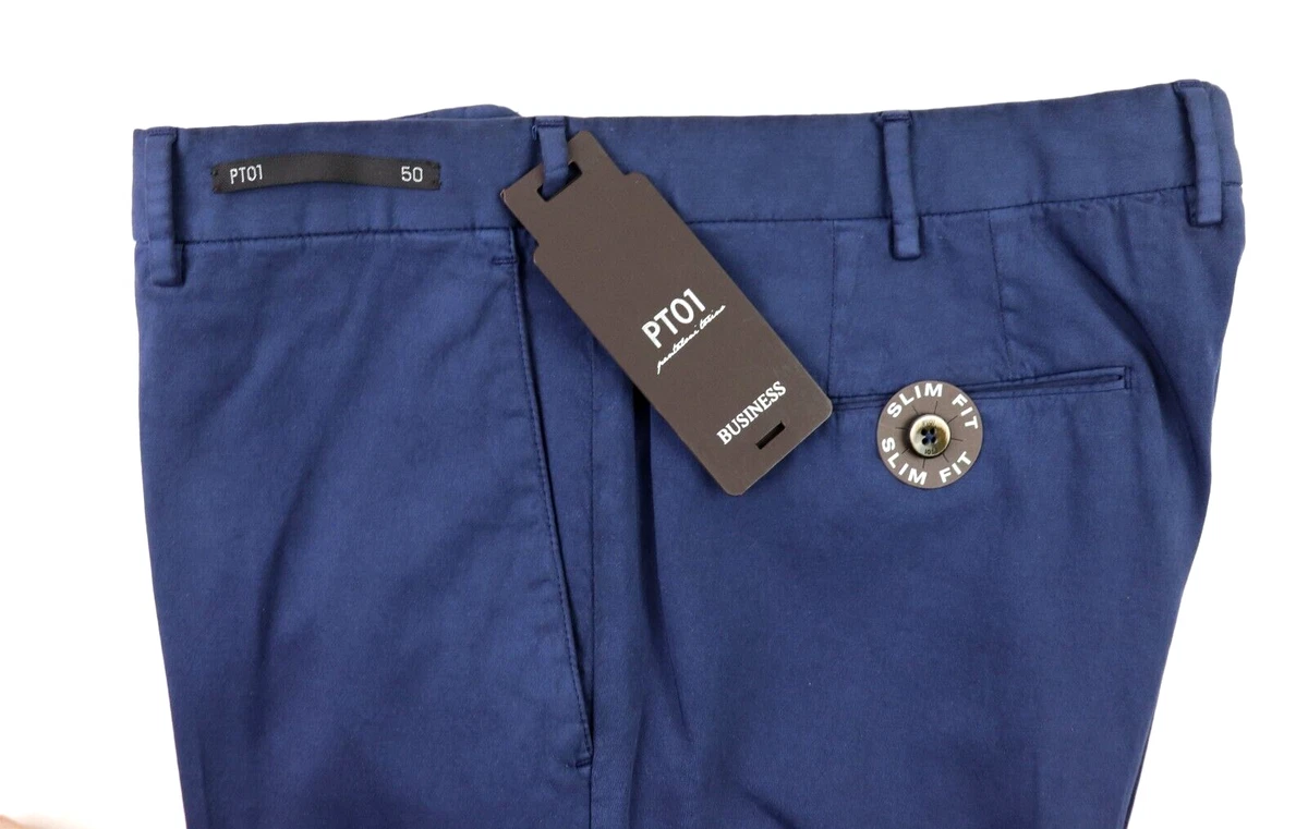 PT01 Vintage Navy Slim Fit Stretch Cotton Flat Front Pants 34 (50 Eu) NWT $395