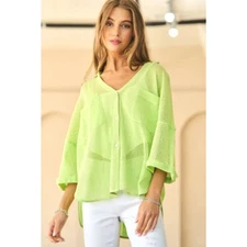 DAVI & DANI Green Mesh Sheer Button Up Shirt / Swimsuit Cover. Size L. NWT