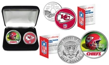 KANSAS CITY CHIEFS Officially Licensed NFL 2-COIN SET w/ Deluxe Display Box