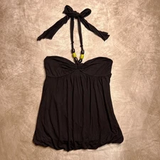 Vintage Y2K Forever 21 Twenty One Beaded Halter Top Bubble Hem Empire Waist Boho