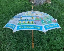 Vtg Indiana Newspaper Cartoon Comic Strip Wood Umbrella THE ELKHART TRUTH Wooden