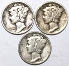 (3) Mercury Dimes - 1943D 1944D 1945D - VF - #0496ED - FREE SHIPPING