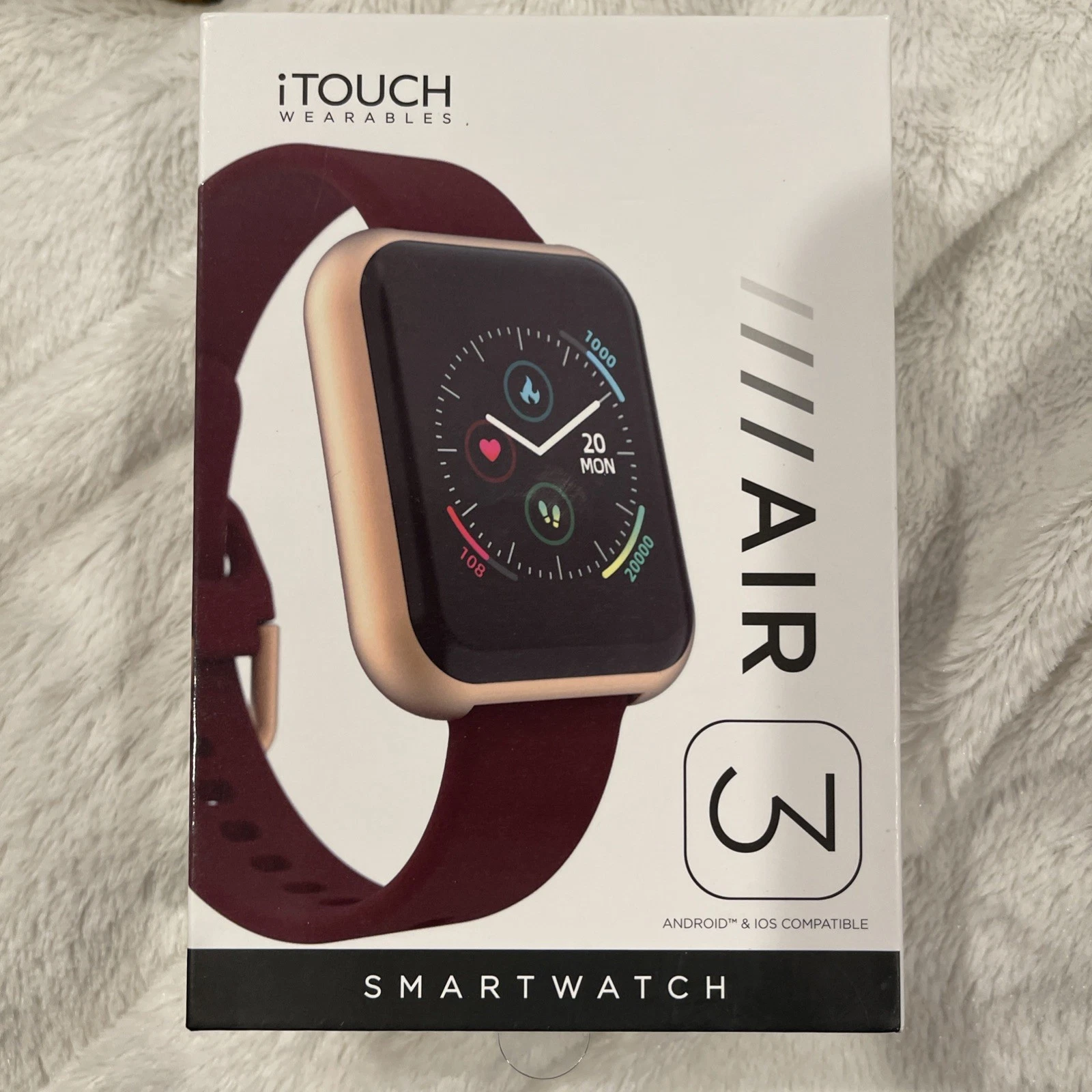 iTouch Air 3 Smart Fitness Tracker Watch, Black / Rose Gold w/Burgundy Band NEW