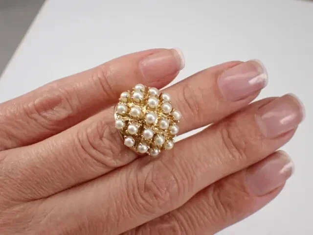 2Ct Round Cut  Natural Pearl Cluster Engagement Ring 14K Yellow Gold Plated - Image 3 of 4