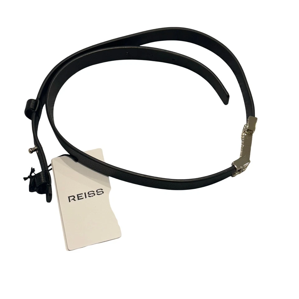 Cinturón delgado REISS para mujer de cuero Hayley con bisagra cuadrada negro talla pequeña nuevo con etiquetas Foto 3 de 4