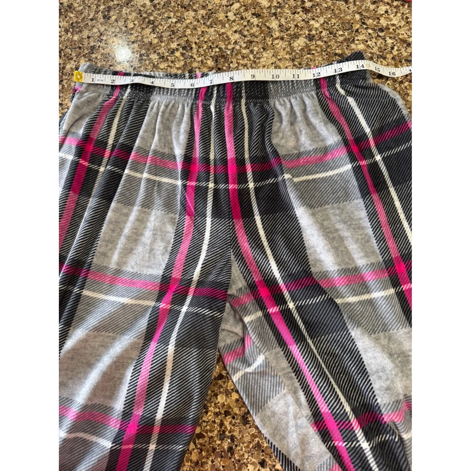 Pantalones de pijama para mujer Dearfoams gris medio rosa a cuadros polar salón para correr Foto 4 de 4