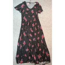 Torrid Women Black Pink Floral V-Neck Empire Waist Maxi Dress Plus Size 2 2X