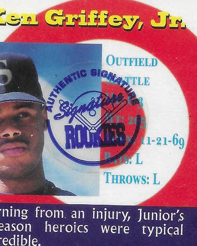 1996 SIGNATURE ROOKIES OLD JUDGE #J5 GRIFFEY ON-CARD AUTO 75/250 NICE CARD - Picture 5 of 5