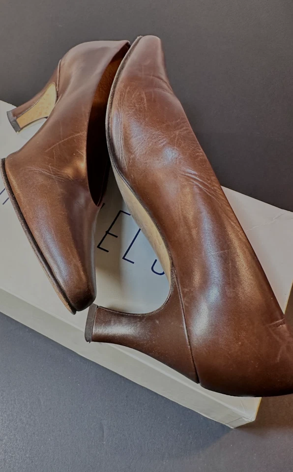 Никели Carleen насосы 8,5 M коричневый кожаный каблуки | сделано в Италии | классический Vintag - Изображение 3 из 4