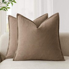 Pack of 2, Decorative Linen Soild Throw Pillow Covers Soft Accent Cushion Case B