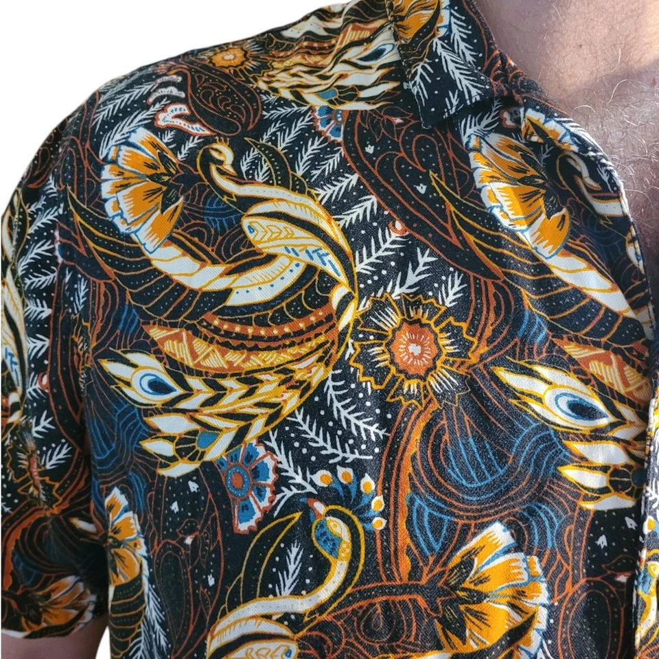 Tasso Elba Zeluha Bird Graphic Shirt Mens XXL Silk Rayon Beachy Dadcore Heritage - Image 2 of 4