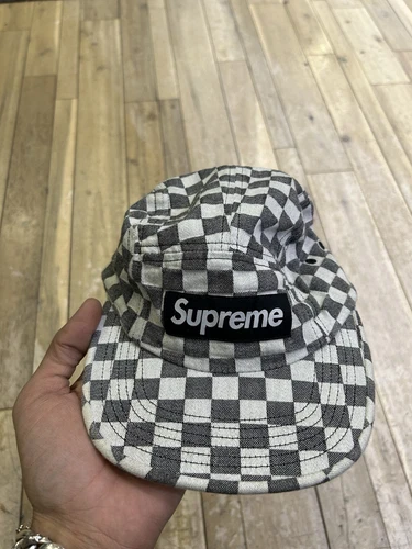 Taille O/S CHAPEAU CASQUETTE DE CAMP EN DAMIER SUPREME SS18 NOIR
