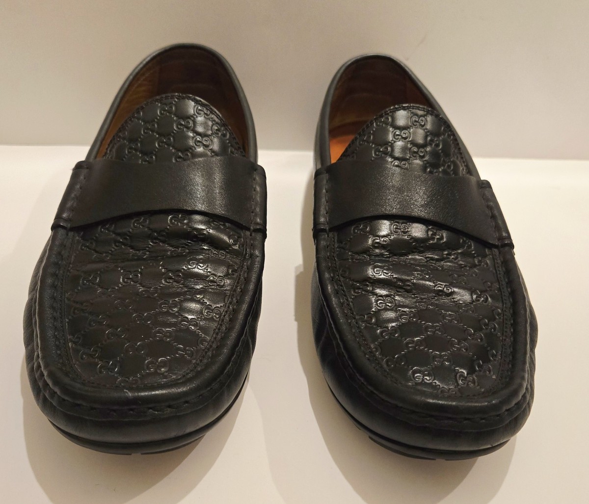 $900 Black GUCCI MEN\'S MICROGUCCISSIMA LEATHER LOAFERS DRIVER SHOES US 11.5 12 Gucci Microguccissima Leather Driver Men main image 3