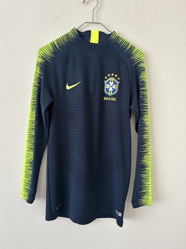 Nike 2018-2019 Brasil CBF VaporKnit Strike Drill Top Navy Volt Size Small