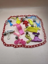 1980’s Vintage Bell Clip On Charms Red Necklace 12 Charms