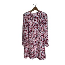Loft Dress Womens Small White Red Cherry Print Long Sleeve Lined Shift Mini