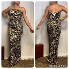 90s Y2K Jessica McClintock Zebra strapless rhinestone fit flare prom dress 7