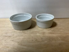 Pier 1 Imports/ World Markets Ramekin Dish Souffle Bowl White Ribbed Set Of 2