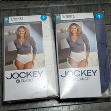 Lot Of 2 Jockey Elance 100 Cotton Brief Underwear 3-Pack Women's Size 9 NEW