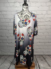 Lily women's short sleeve stretch knit skull print popover dress size 4xl RR02