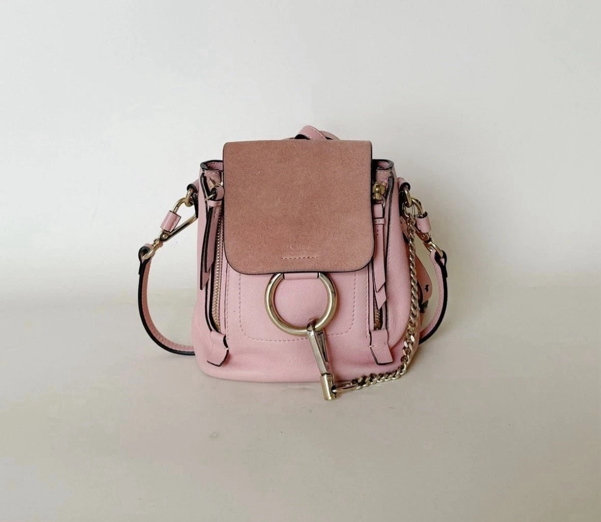 Chloé Faye Backpack Mini Pink Leather/Suede for sale online  display picture 2